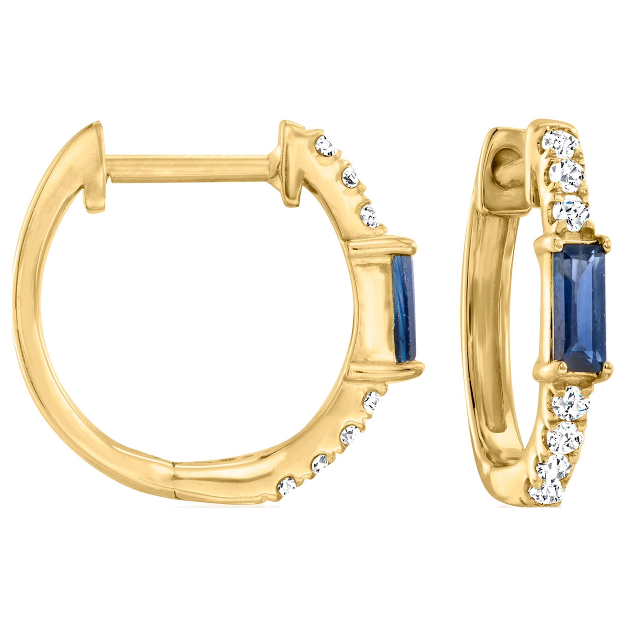 RS PURE Pure Collection by Ross-Simons 0.20 ct. t.w. Sapphire and .11 ct. t.w. Diamond Huggie Hoop Earrings in 14kt Yellow Gold, Women's, Adult