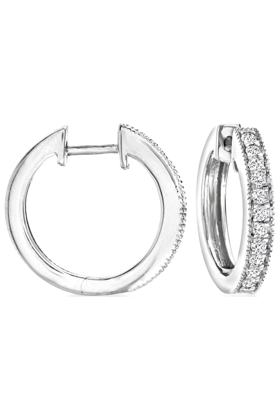 Pure Collection by Ross-Simons 0.25 ct. t.w. Diamond Hoop Earrings With Beaded Edge in Sterling Silver, Women's, Adult