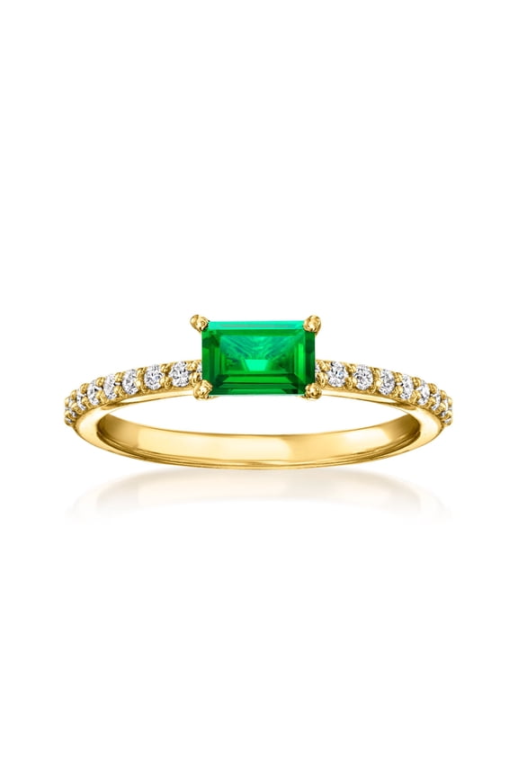 Pure Collection by Ross-Simons 0.40 Carat Lab-Grown Emerald and .20 ct. t.w. Lab-Grown Diamond Ring in 18kt Gold Vermeil, Women's, Adult