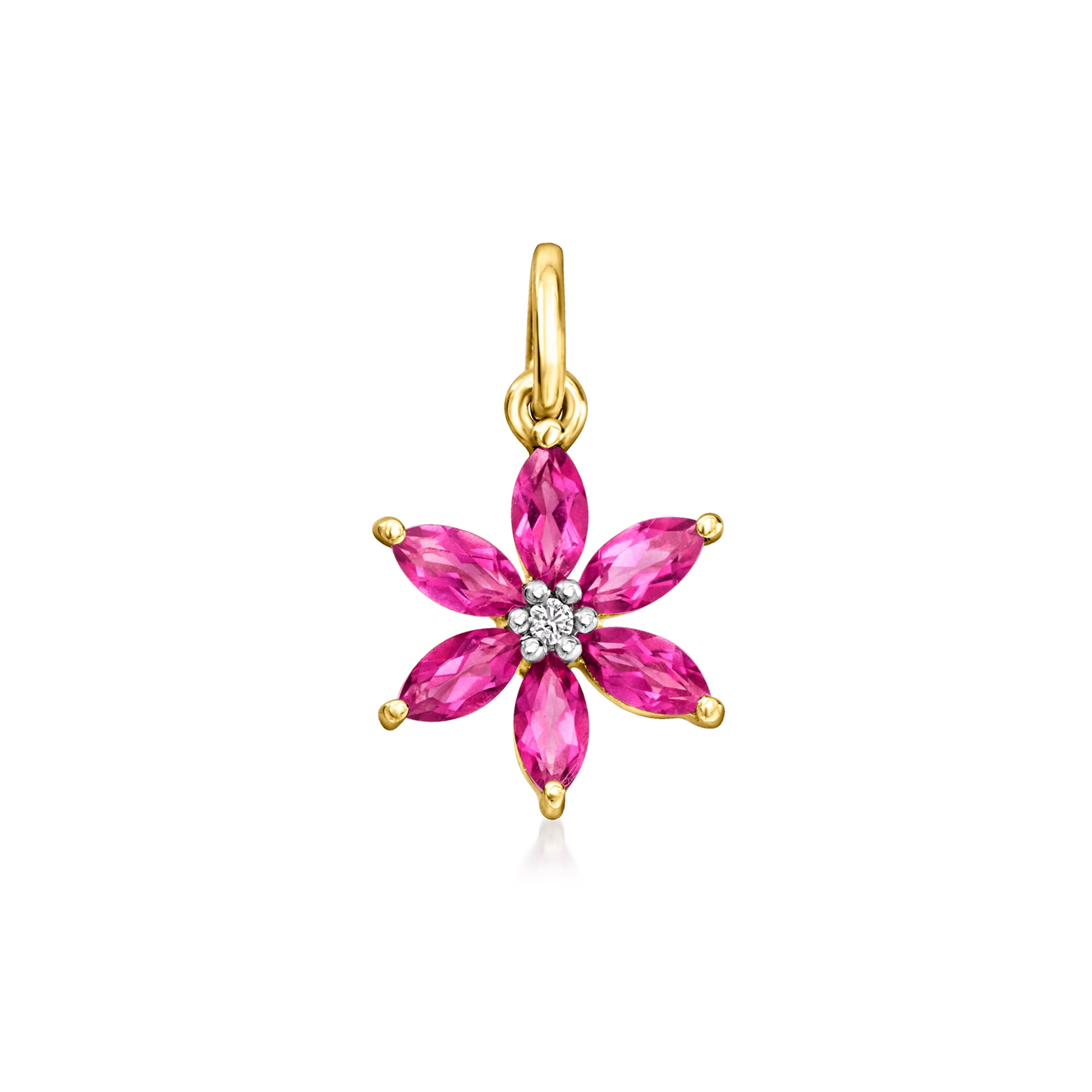 RS PURE Pure Collection by Ross-Simons 0.40 ct. t.w. Pink Topaz Flower Charm With Single White Sapphire in 14kt Yellow Gold, Women's, Adult