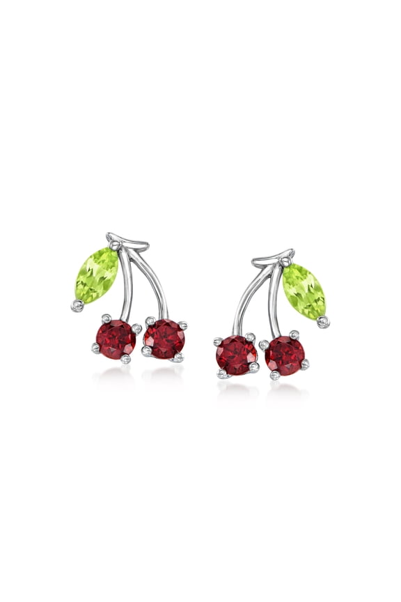 Pure Collection by Ross-Simons 0.50 ct. t.w. Garnet and .20 ct. t.w. Peridot Cherry Stud Earrings in Sterling Silver, Women's, Adult