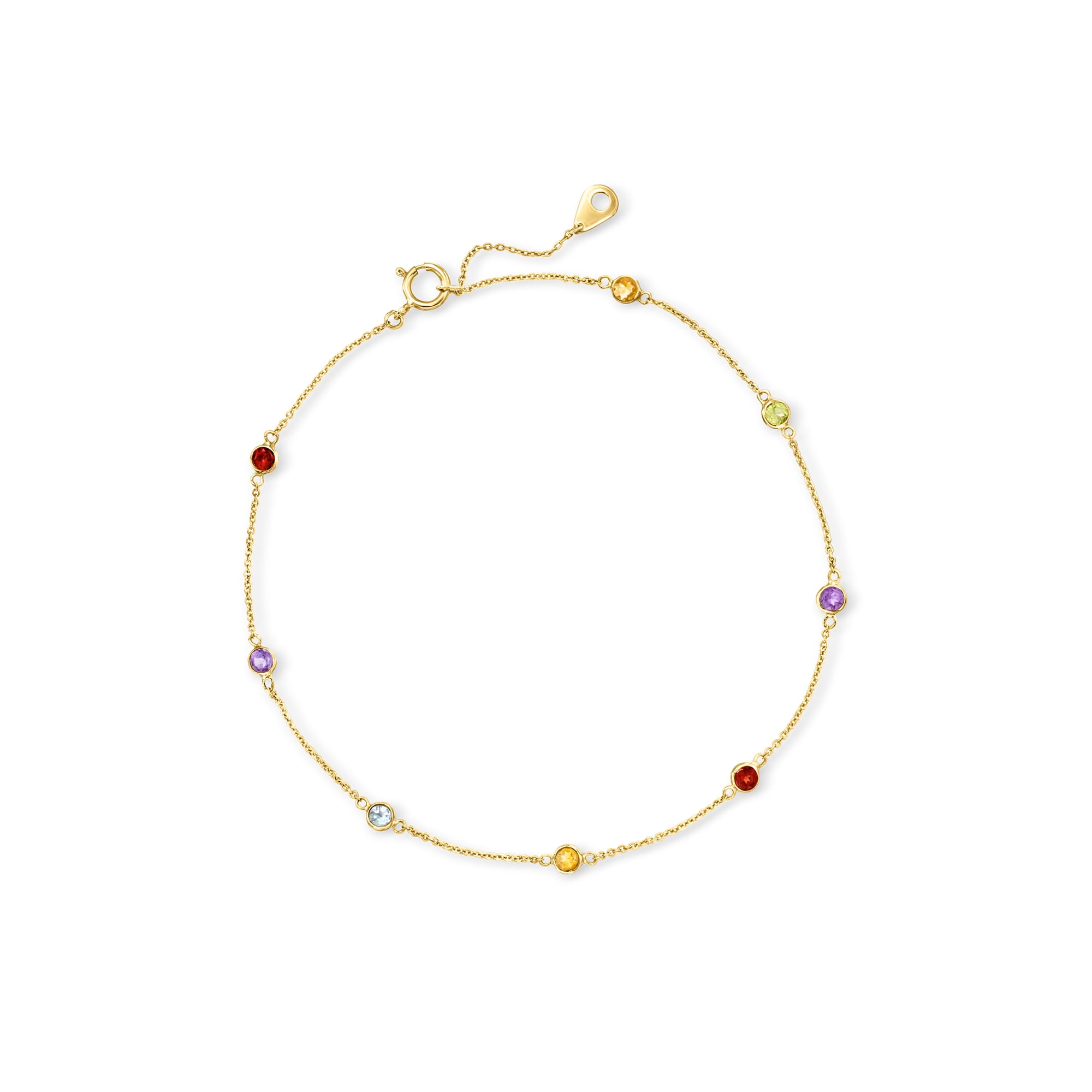 Pure Collection by Ross-Simons 0.60 ct. t.w. Multi-Gemstone Station Anklet in 14kt Yellow Gold, Women's, Adult