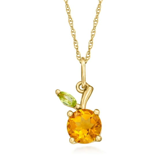 Pure Collection by Ross-Simons 0.70 Carat Citrine Peach Pendant Necklace With Single Peridot in 14kt Yellow Gold, Women's, Adult