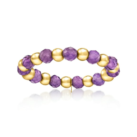 Pure Collection by Ross-Simons 0.80 ct. t.w. Amethyst Bead Stretch Ring With 14kt Yellow Gold, Women's, Adult