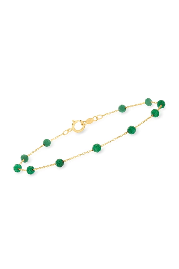 Pure Collection by Ross-Simons 1.60 ct. t.w. Emerald Bead Station Bracelet in 14kt Yellow Gold, Women's, Adult