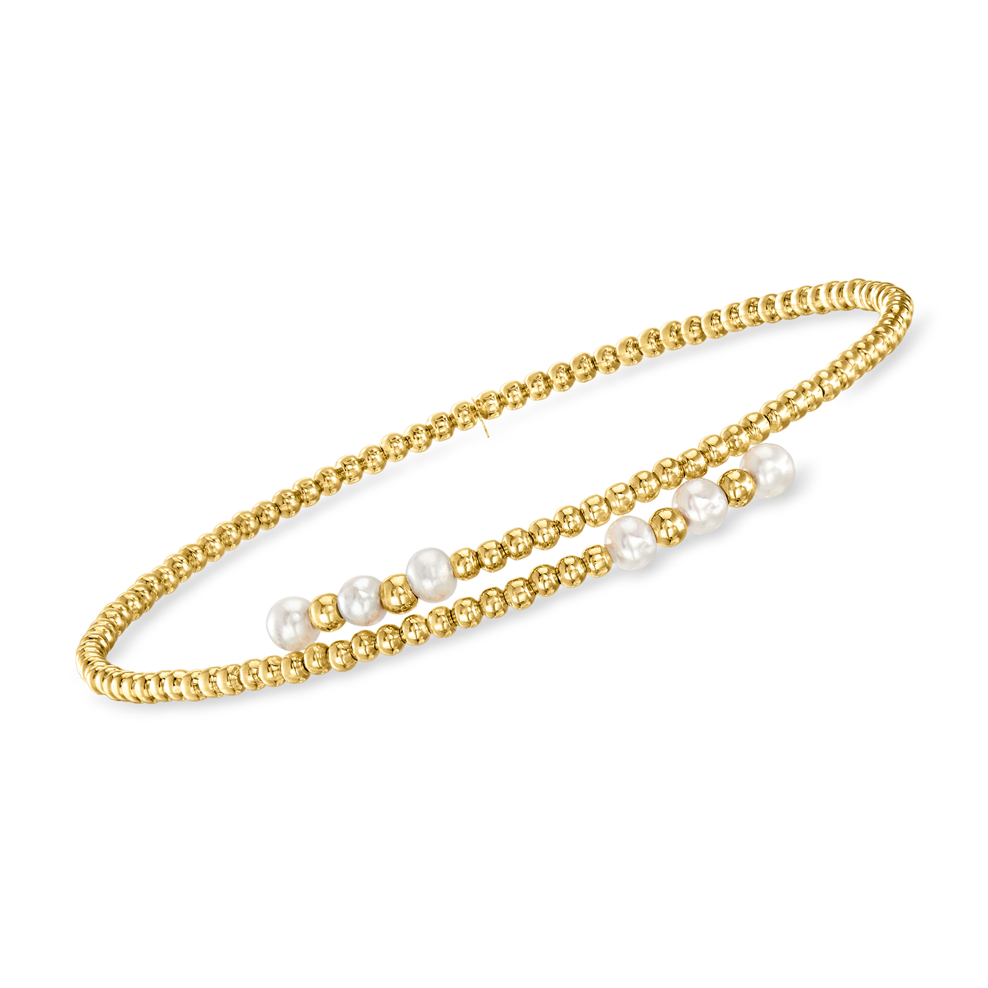RS Pure by Ross-Simons 3-3.5mm Cultured Pearl Beaded Bypass Cuff Bracelet in 14kt Yellow Gold, Women's, Adult