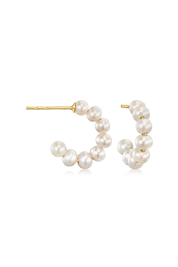 Pure Collection by Ross-Simons 3-3.5mm Cultured Pearl C-Hoop Earrings in 14kt Yellow Gold, Women's, Adult
