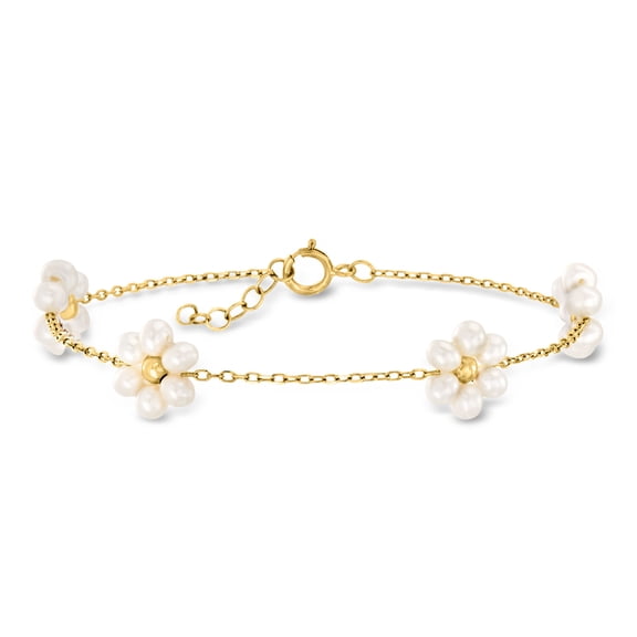 Pure Collection by Ross-Simons 3-3.5mm Cultured Pearl Flower Bracelet in 14kt Yellow Gold, Women's, Adult