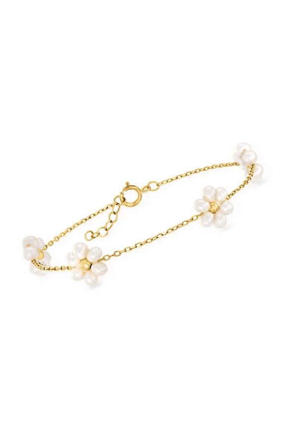 Pure Collection by Ross-Simons 3-3.5mm Cultured Pearl Flower Bracelet in 14kt Yellow Gold, Women's, Adult