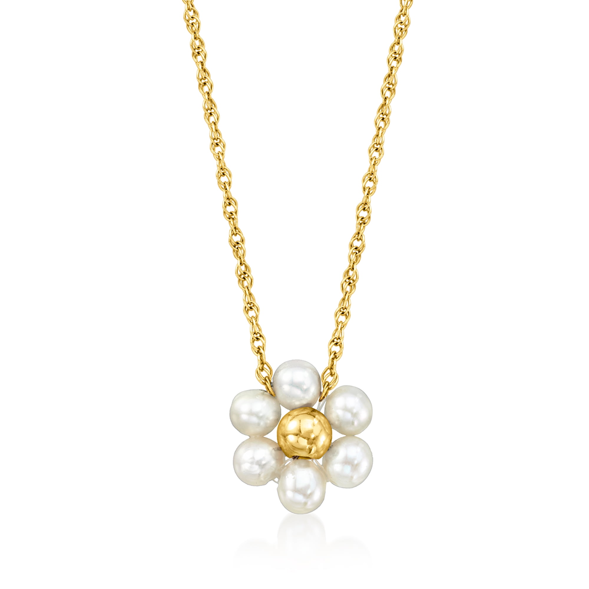 R S PURE Pure Collection by Ross-Simons 3-3.5mm Cultured Pearl Flower Necklace in 14kt Yellow Gold, Women's, Adult