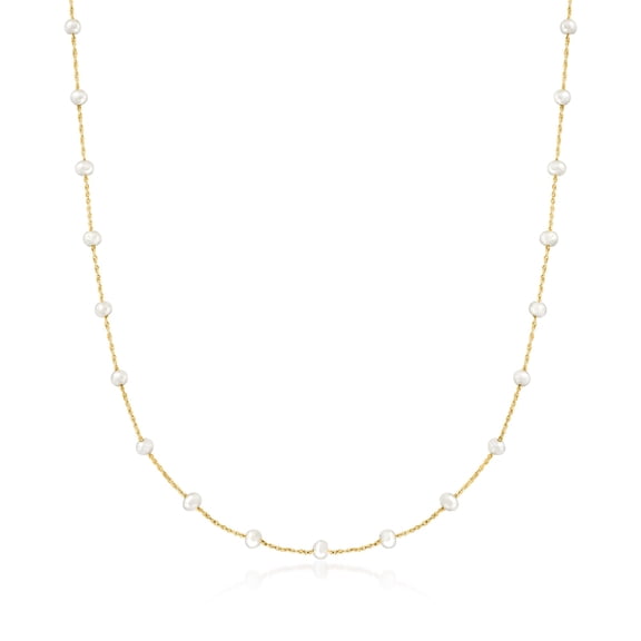 Pure Collection by Ross-Simons 3-3.5mm Cultured Pearl Station Necklace in 14kt Yellow Gold, Women's, Adult