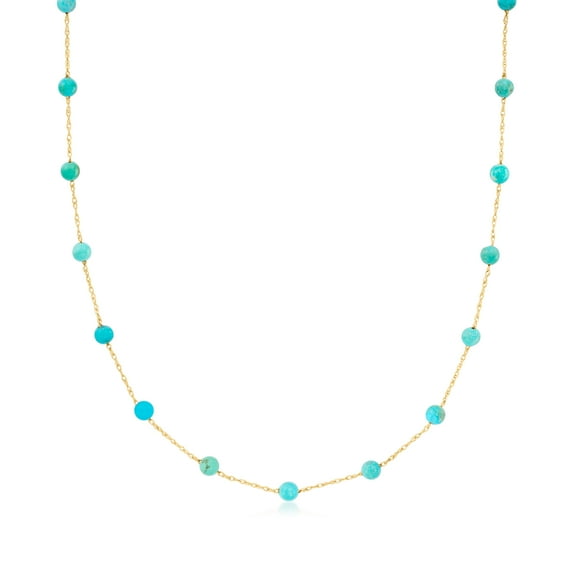 Pure Collection by Ross-Simons 3-3.5mm Turquoise Bead Station Necklace in 14kt Yellow Gold, Women's, Adult