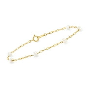 RS Pure by Ross-Simons 3-4mm Cultured Pearl and 14kt Yellow Gold Paper Clip Link Station Bracelet, Women's, Adult
