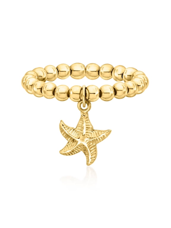Pure Collection by Ross-Simons 3mm 14kt Yellow Gold Bead Stretch Ring With Starfish Charm, Women's, Adult