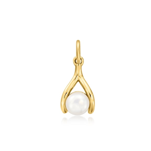 Pure Collection by Ross-Simons 4.5-5mm Cultured Pearl Wishbone Charm in 14kt Yellow Gold, Women's, Adult