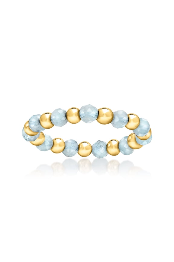 Pure Collection by Ross-Simons 1.20 ct. t.w. Aquamarine Bead Stretch Ring With 14kt Yellow Gold, Women's, Adult
