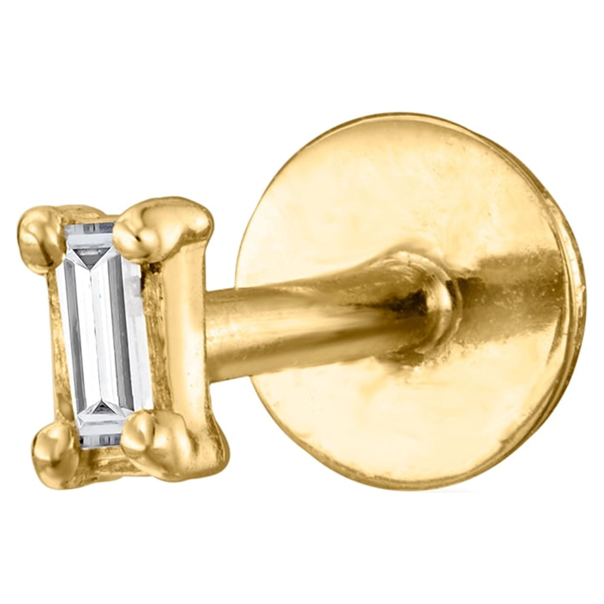 RS Pure by Ross-Simons Baguette Diamond-Accented Single Flat-Back Stud Earring in 14kt Yellow Gold, Women's, Adult