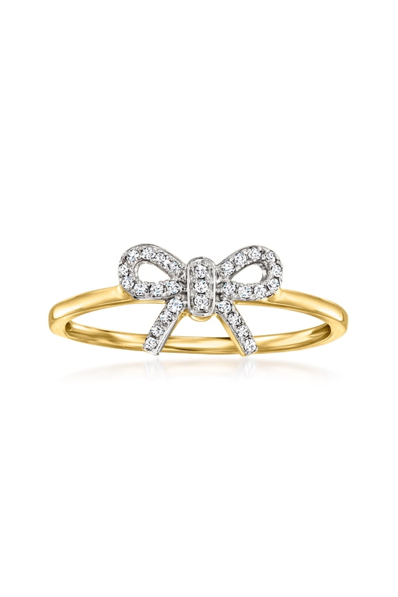 Pure Collection by Ross-Simons Diamond-Accented Bow Ring in 14kt Yellow Gold, Women's, Adult