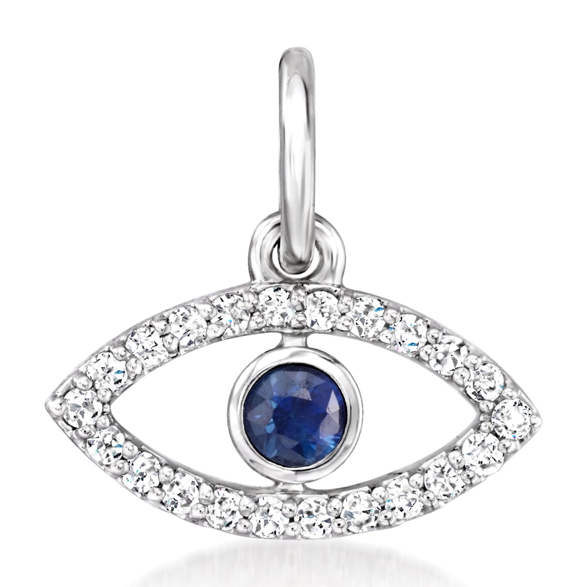 RS PURE Pure Collection by Ross-Simons Diamond and Sapphire Evil Eye Charm in Sterling Silver, Women's, Adult