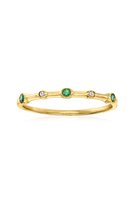 Pure Collection by Ross-Simons Emerald- and Diamond-Accented Ring 14kt Yellow Gold, Women's, Adult