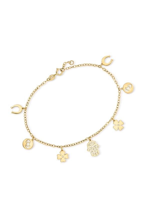 Pure Collection by Ross-Simons Italian 14kt Yellow Gold Good Luck Charm Bracelet, Women's, Adult