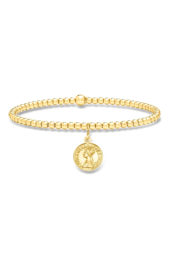 Pure Collection by Ross-Simons Italian 3mm 18kt Gold Vermeil Bead Stretch Bracelet With Replica Lira Coin Charm, Women's, Adult