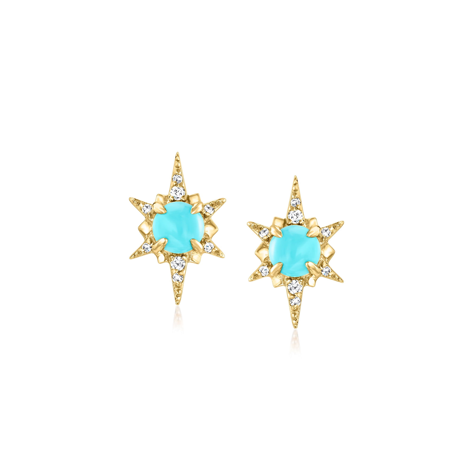 RS PURE Pure Collection by Ross-Simons Turquoise Starburst Earrings With Diamond Accents in 14kt Yellow Gold, Women's, Adult