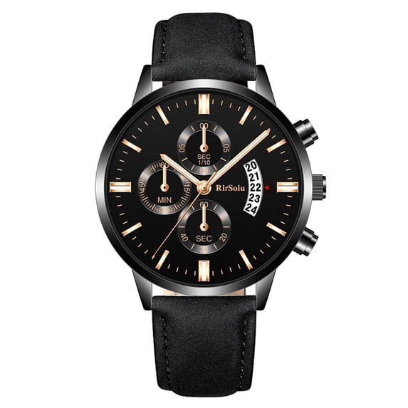 RS0053 Fashionable Luxurious Men Business Watch Elegant Quartz Wrist Watch with Leather Strap 30M Waterproof/Luminous/Calendar Analog Watch for Men