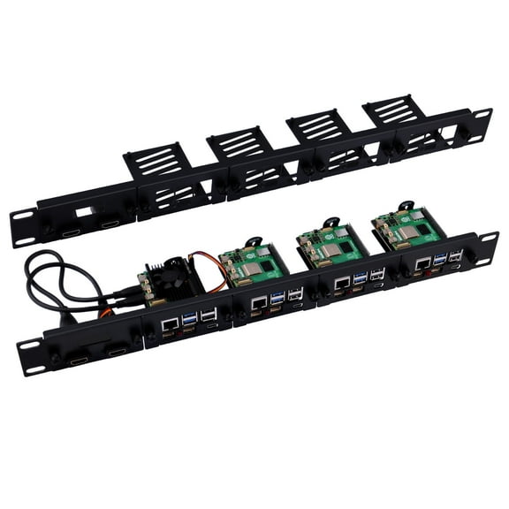 52Pi RS01 1U Rack Mount for Raspberry Pi5 with four RS-P11 Expansion Board for RS-P22 Raspberry Pi5, Supports M.2 NVMe SSD
