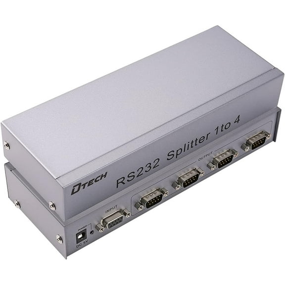 RS232 Splitter,  4 Port Serial Expansion Box 1x4 COM Port Expander with Power Adapter for Sharing PCs and Capture Data