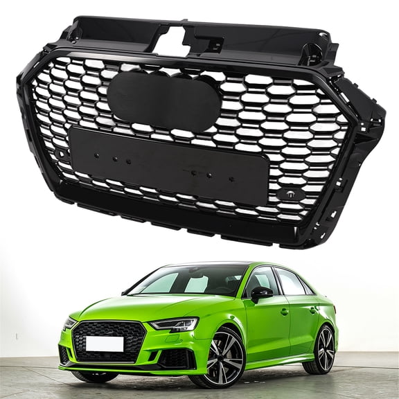 RS3 Style Front Hood Honeycomb Bumper Grill Black for Audi A3 S3 2017-2019  Replacement Accessory