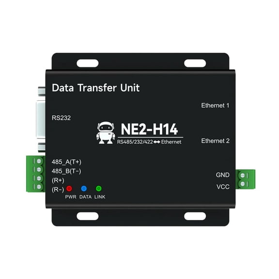 RS485/232/422 to Ethernet 2 RJ45 Interface Serial Server Modbus Storage Gateway NE2-H14 TCP UDP MQTT HTTP DC 8-28V 2 Way Socket