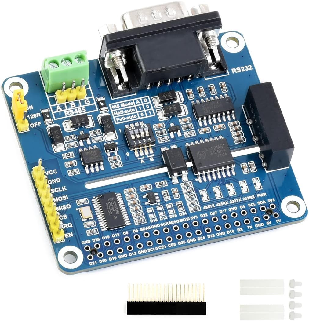 RS485 RS232 HAT for Isolated RS485 RS232 Expansion Board Adopt SC16IS752+SP3485, SP3232 Scheme, Converts SPI to RS485, RS232, Communication Rate up to 921600bps, Multi Protection Circuits