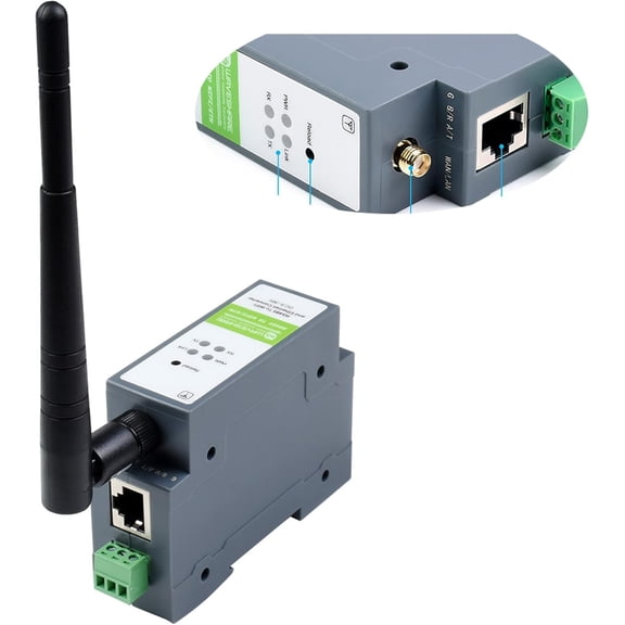 RS485 to W-i-F--i/Ethernet Module Rail-Mount Serial Server Modbus MQTT Gateway, Allow RS485 to W-i-F--i, RS485 to Ethernet,Ethernet to W-i-F--i Converter Module, Support Transparent Transmission Mode