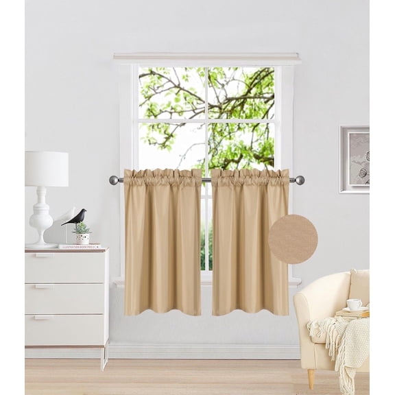 RS5 2-Piece Gold Rod Microfiber Blackout Window Curtain, Two (2) Rod Pocket Panels 30"X 36" Each