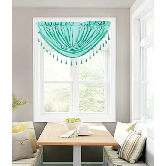 (RS8) 1-Piece Beaded Blackout Waterfall Valance Ideal for Restaurants, Brunch Spots & Home Décor (48"x38")