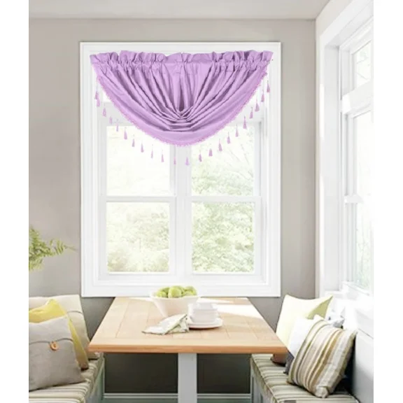 Gorgeous Home Linen (RS8) 1-Piece Lavender Beaded Blackout Waterfall Valance for Restaurants, Brunch Spots & Home Décor (48"x38")