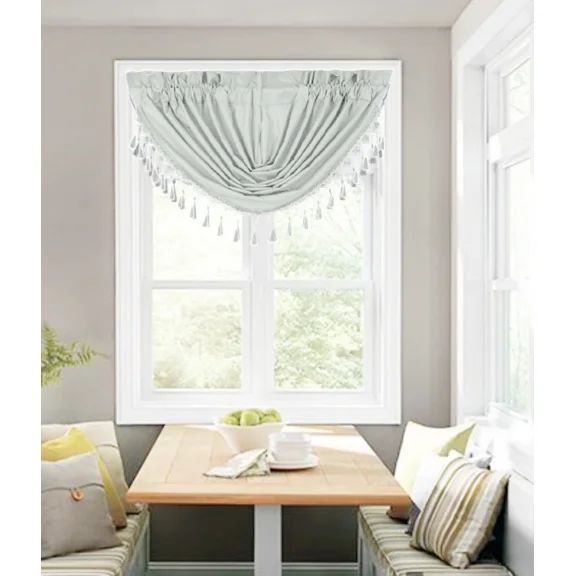 Gorgeous Home Linen (RS8) 1-Piece Silver Beaded Blackout Waterfall Valance for Restaurants, Brunch Spots & Home Décor (48"x38")