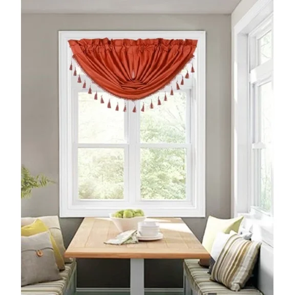 (RS8)DRESS YOUR WINDOW WITH THIS ELEGANT 1 PC WATERFALL VALANCE BRICK SOLID EFFICIENT ENERGY WINDOW TOP CURTAIN KITCHEN ,NURSERY,BATHROOM SIZE 48" WIDE X 38" LONG