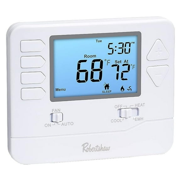 RS8210 Non-Programmable Thermostat, 2H/1C, Multi-Stage HVAC Control - Easy Installation, Blue Backlit Display, Adjustable Temperature Differential, 6 Year Warranty