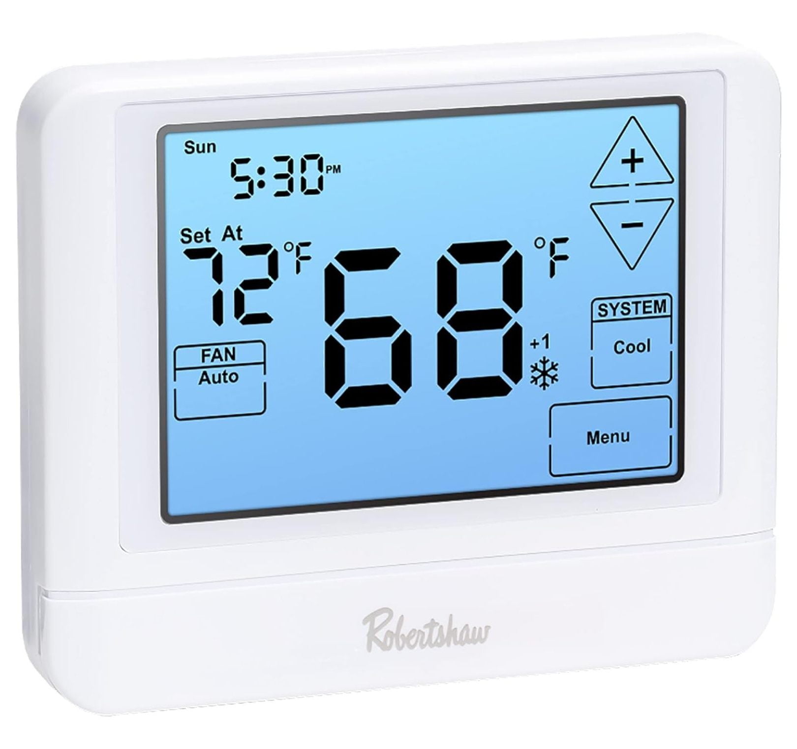 White 7-Day Programmable Touchscreen Thermostat with Blue Backlight