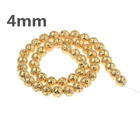 RSAMD 1 String Black Lava Stone Jewelry Making Loose Beads 15" Handmade DIY Bracelets-Golden porous stone-4mm