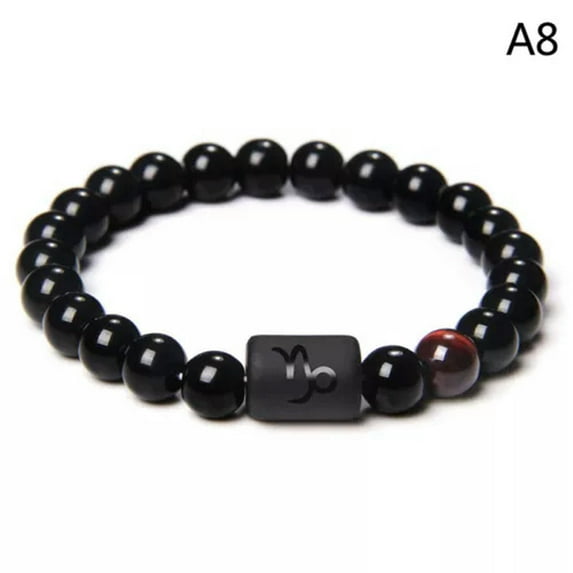 RSAMD 12 Constellation Zodiac Signs Beads Couple Bracelet Natural Black Onyx Stone-Capricorn