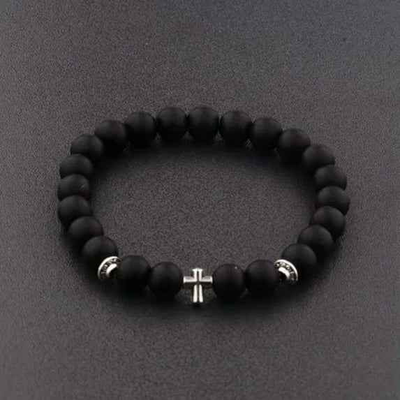 RSAMD 2023 New Cross Beaded Rosary Adjustable Black Lava Bead Men Fashion Bracelets-2