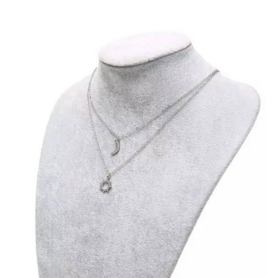 RSAMD 2Pcs Charm Moon Sun Couple Necklace Stainless Steel Moon Sun Pendant Link Chain-Silver-2Pcs/lot