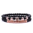 thumbnail image 1 of RSAMD 2pcs Natural Stone Cubic zirconia Round ball Bead Women Men's Bracelets Jewelry-058-4, 1 of 9