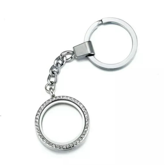 RSAMD 30mm Living Memory Floating Charms Glass Locket Pendant Necklace With Chain Xmas-Round Crystal Keychain