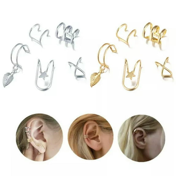 RSAMD 5Pcs/Lot Cute Clip Earrings Vintage Ear Cuff Non-Piercing Fake Cartilage ClJO-Gold-
