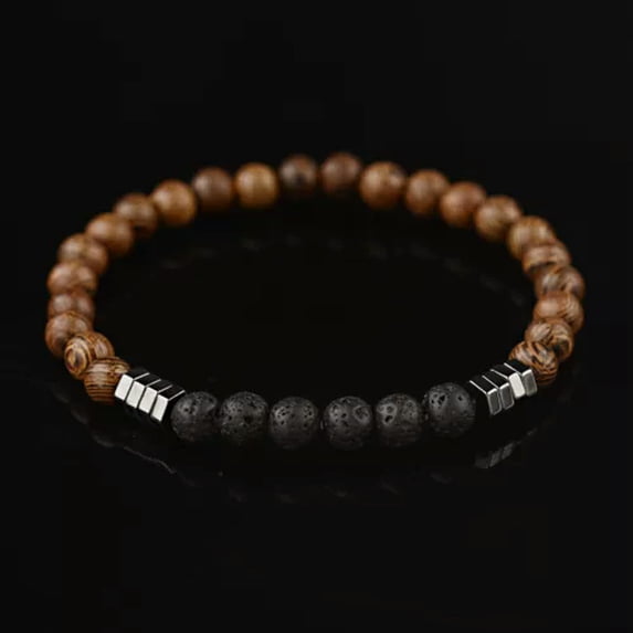 RSAMD 6mm Natural Stone Wood Hematite Bead Meditation Healing Power Charm Bracelets-Lava