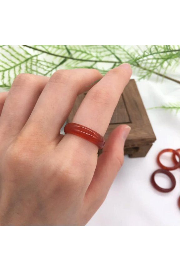 #8 Red Agate Carnelian Solid Band Ring Crystal Quartz Gemstone Healing Jewelry